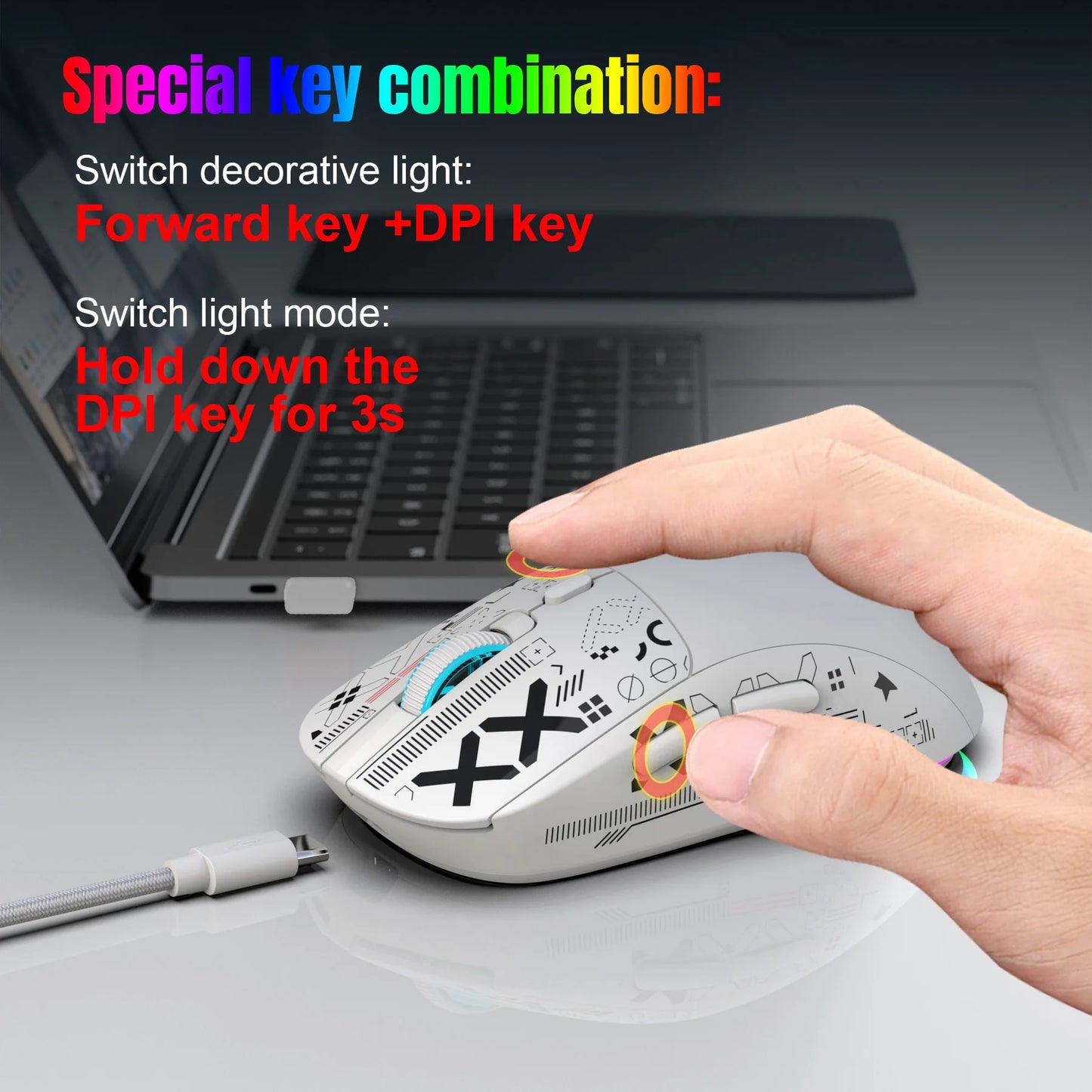 3 Modes Bluetooth Gaming Mouse Rechargeable 2.4G USB Wireless RGB Backlight Mouse for iPad Tablet Laptop Computer