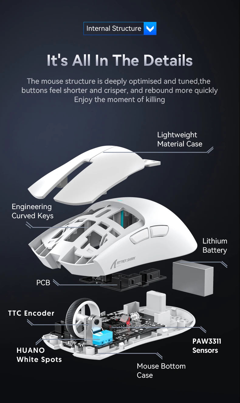 Attack Shark X11 Wireless Mouse,Tri-Mode Connection 2.4GHz/Wired/Bluetooth PAW3311 22000DPI 400IPS RGB  PC Gaming Mouse