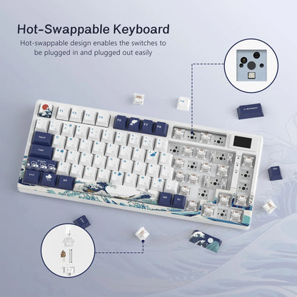 womier SK80 Gasket Mounted Mechanical Keyboard  81 Key Gamer Keyboard 75% Hot Swap RGB Gaming Keyboard with Smart Display for PC