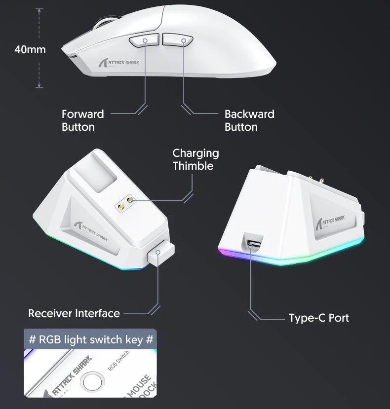 Attack Shark X11 Wireless Mouse,Tri-Mode Connection 2.4GHz/Wired/Bluetooth PAW3311 22000DPI 400IPS RGB  PC Gaming Mouse