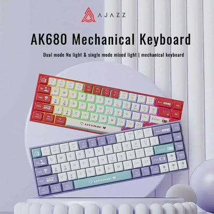 AJAZZ AK680 Mechanical Keyboard - 68-Key Wireless/Wired, Hot-Swappable, Bluetooth, Custom Gasket for PC & Laptop Gamers