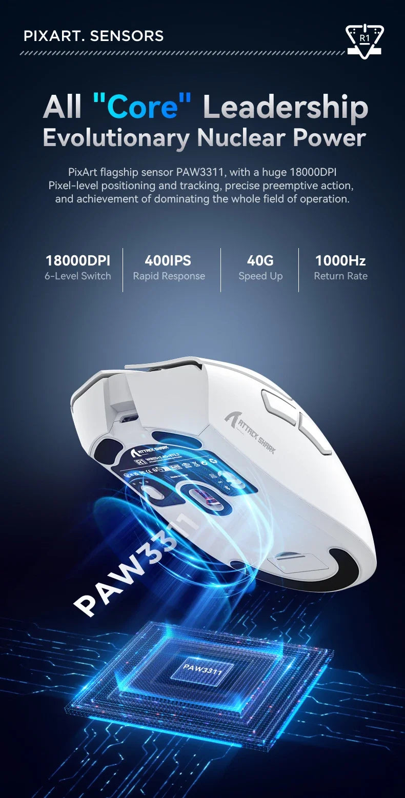 Attack Shark R1 Wireless gamer mouse,PAW3311 1KHZ 18000dpi,Bluetooth Mouse, Macro Gaming Mouse,mouse pad/pc