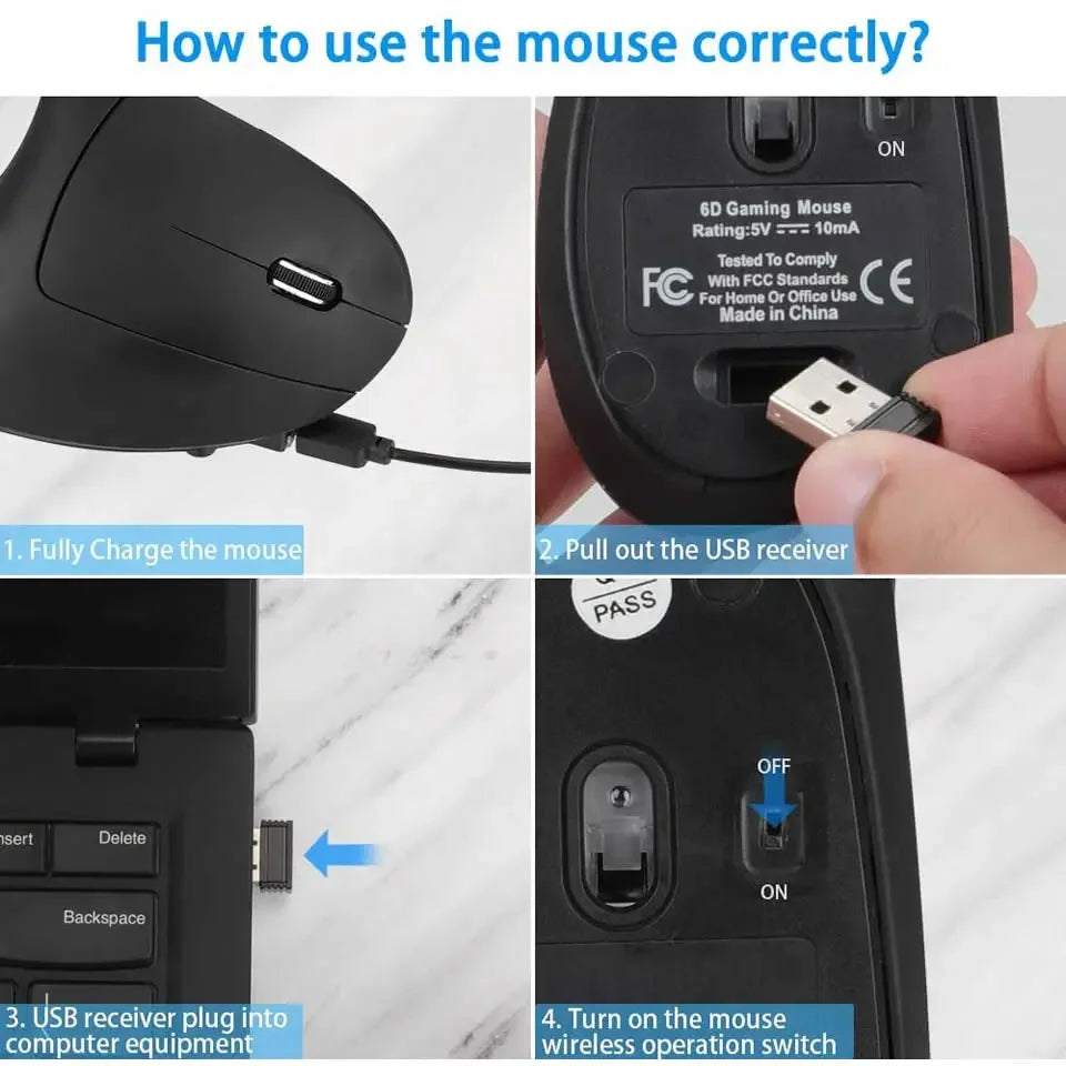 Vertical Ergonomic Gaming Mouse Wireless Rechargeable Gamer Mause Kit Optical 2.4G Mouse Computer PC Laptop Desktop USB Mice