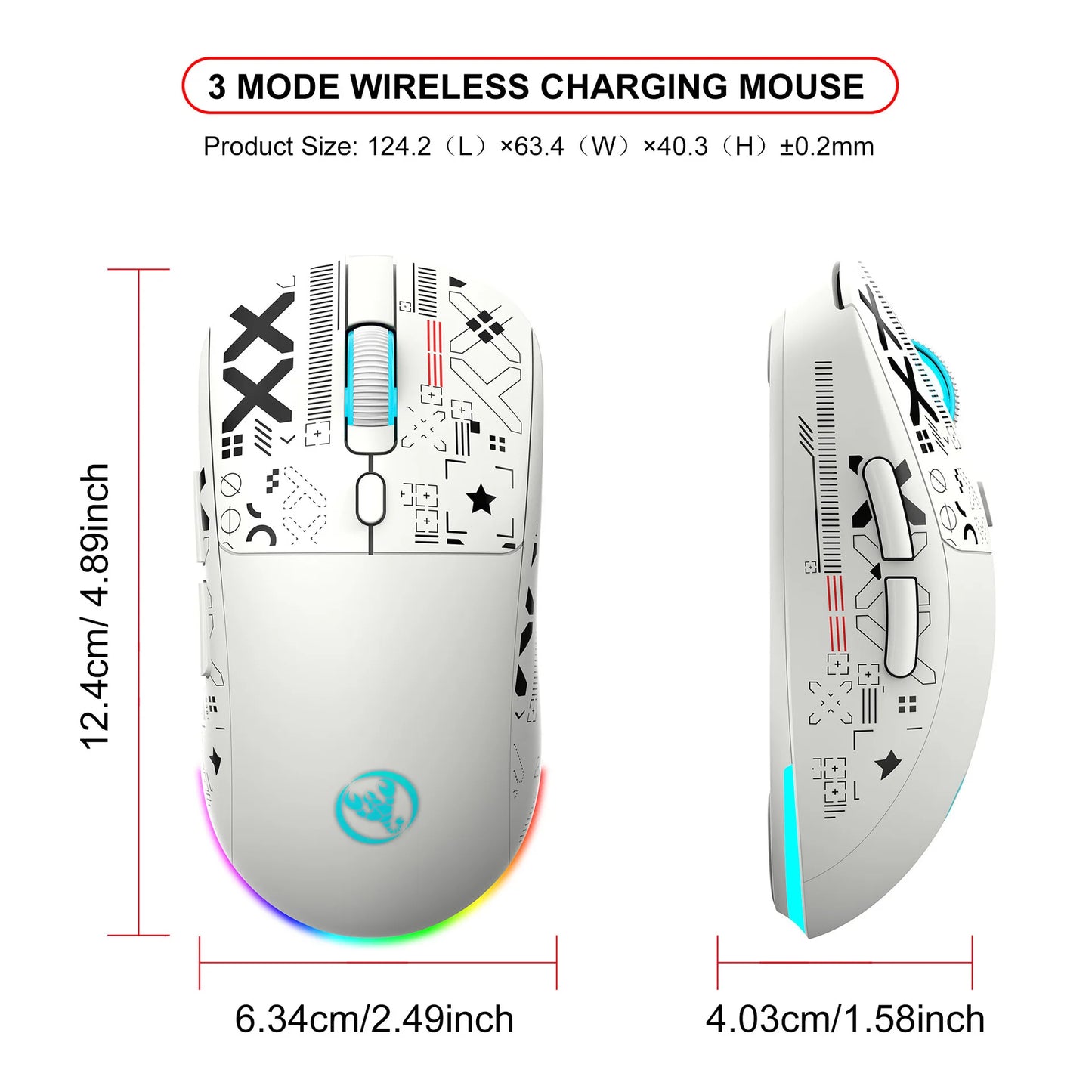 3 Modes Bluetooth Gaming Mouse Rechargeable 2.4G USB Wireless RGB Backlight Mouse for iPad Tablet Laptop Computer