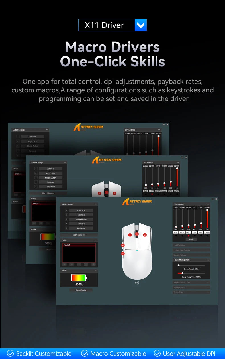 Attack Shark X11 Wireless Mouse,Tri-Mode Connection 2.4GHz/Wired/Bluetooth PAW3311 22000DPI 400IPS RGB  PC Gaming Mouse