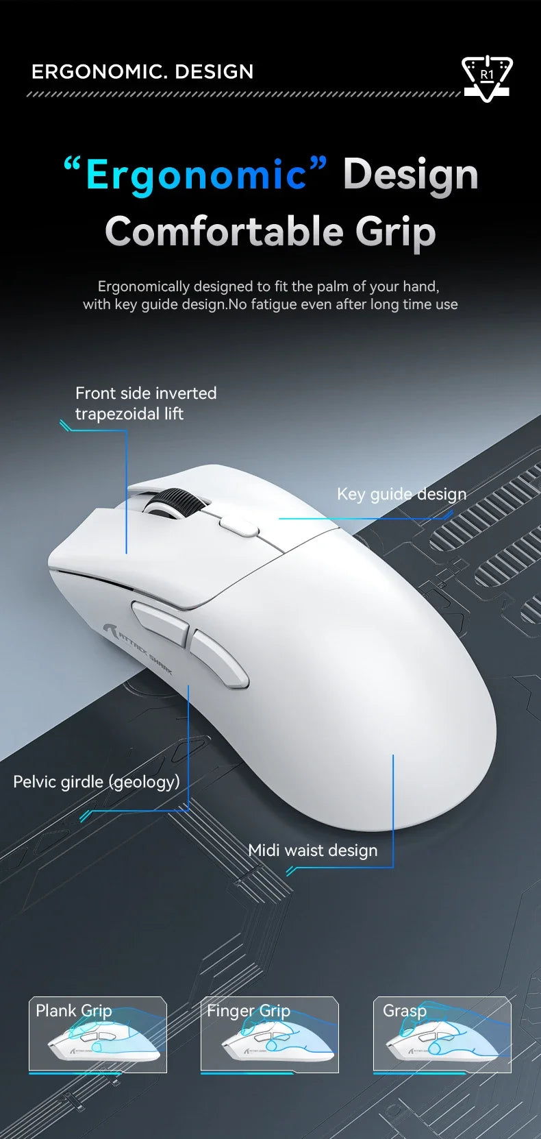 Attack Shark R1 Wireless gamer mouse,PAW3311 1KHZ 18000dpi,Bluetooth Mouse, Macro Gaming Mouse,mouse pad/pc