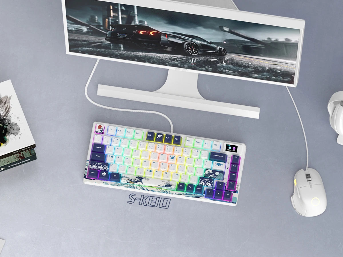 womier SK80 Gasket Mounted Mechanical Keyboard  81 Key Gamer Keyboard 75% Hot Swap RGB Gaming Keyboard with Smart Display for PC